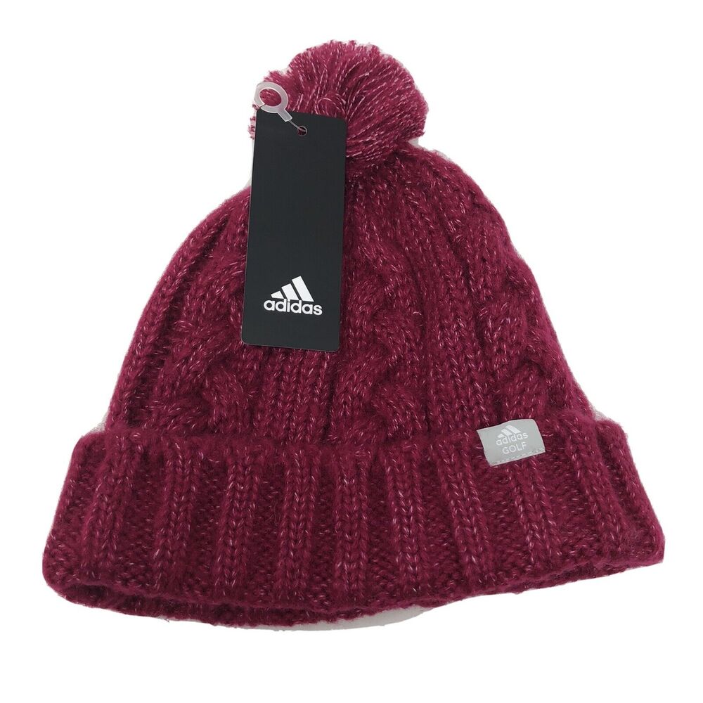 Adidas Golf Cuffed Pom Pom Knit Beanie Hat Pink